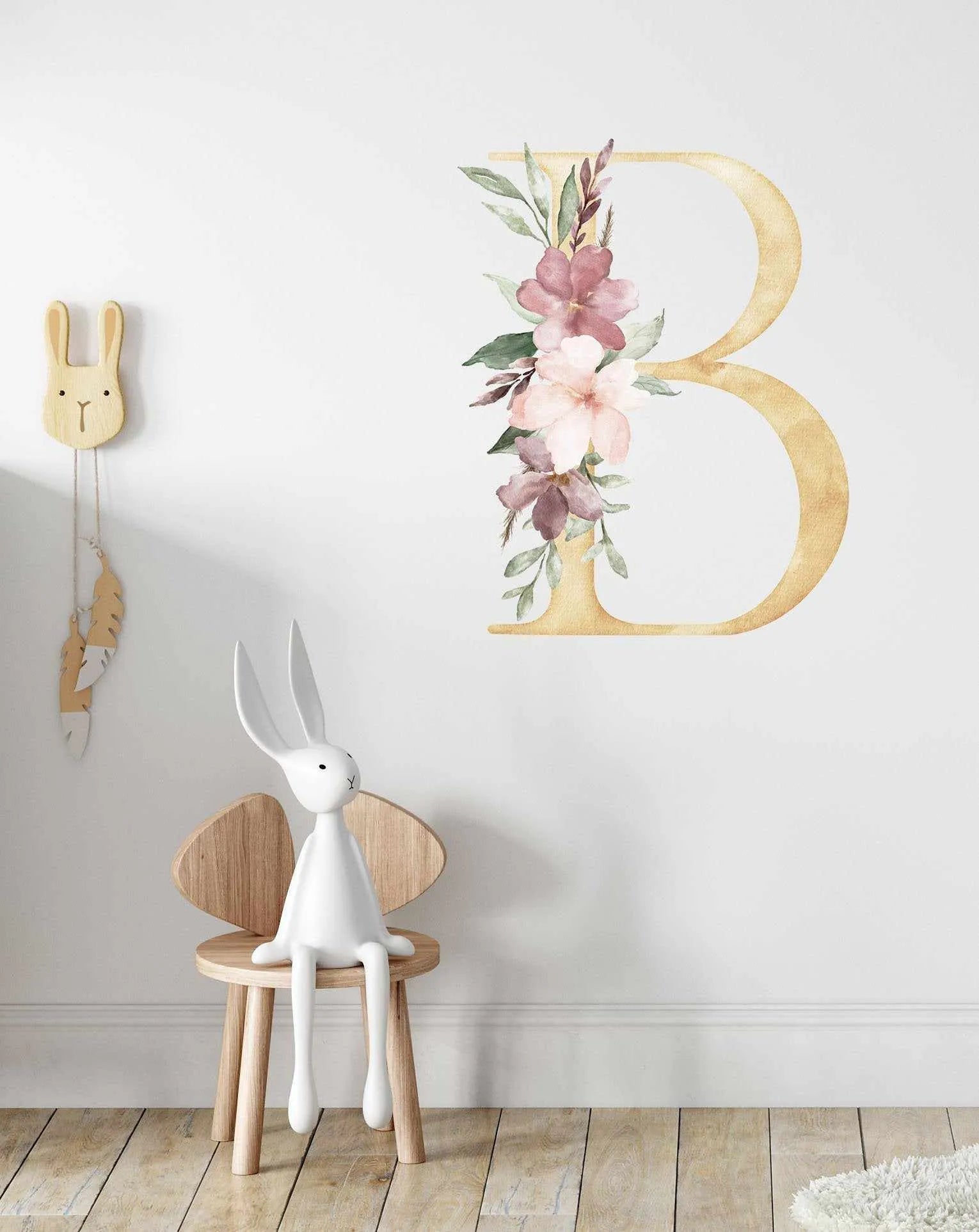 Bohemian Floral Letter Decal-Decals-Olive et Oriel-Decorate your kids bedroom wall decor with removable wall decals, these fabric kids decals are a great way to add colour and update your children's bedroom. Available as girls wall decals or boys wall decals, there are also nursery decals.