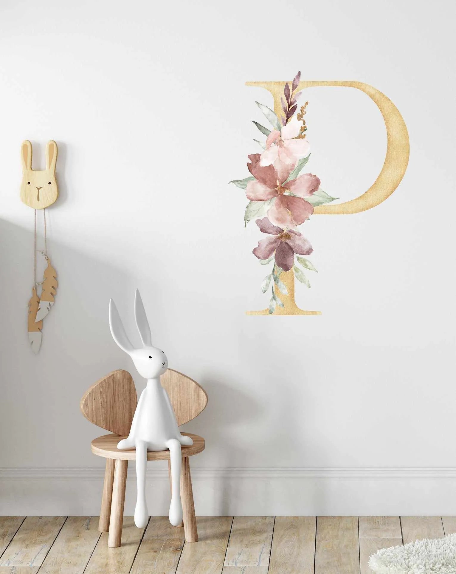 Bohemian Floral Letter Decal-Decals-Olive et Oriel-Decorate your kids bedroom wall decor with removable wall decals, these fabric kids decals are a great way to add colour and update your children's bedroom. Available as girls wall decals or boys wall decals, there are also nursery decals.