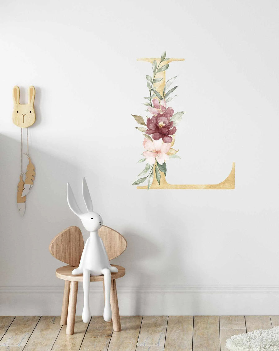Bohemian Floral Letter Decal-Decals-Olive et Oriel-Decorate your kids bedroom wall decor with removable wall decals, these fabric kids decals are a great way to add colour and update your children's bedroom. Available as girls wall decals or boys wall decals, there are also nursery decals.