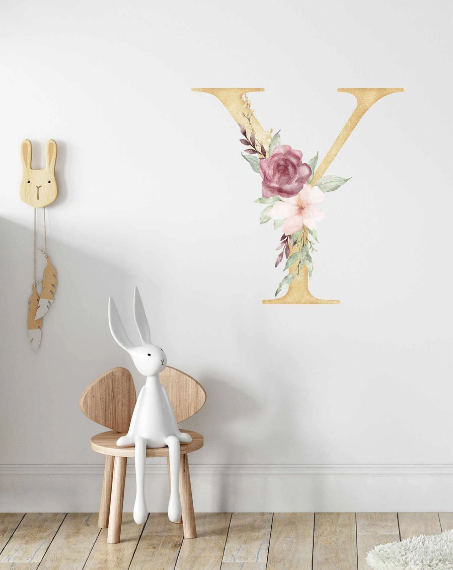 Bohemian Floral Letter Decal-Decals-Olive et Oriel-Decorate your kids bedroom wall decor with removable wall decals, these fabric kids decals are a great way to add colour and update your children's bedroom. Available as girls wall decals or boys wall decals, there are also nursery decals.