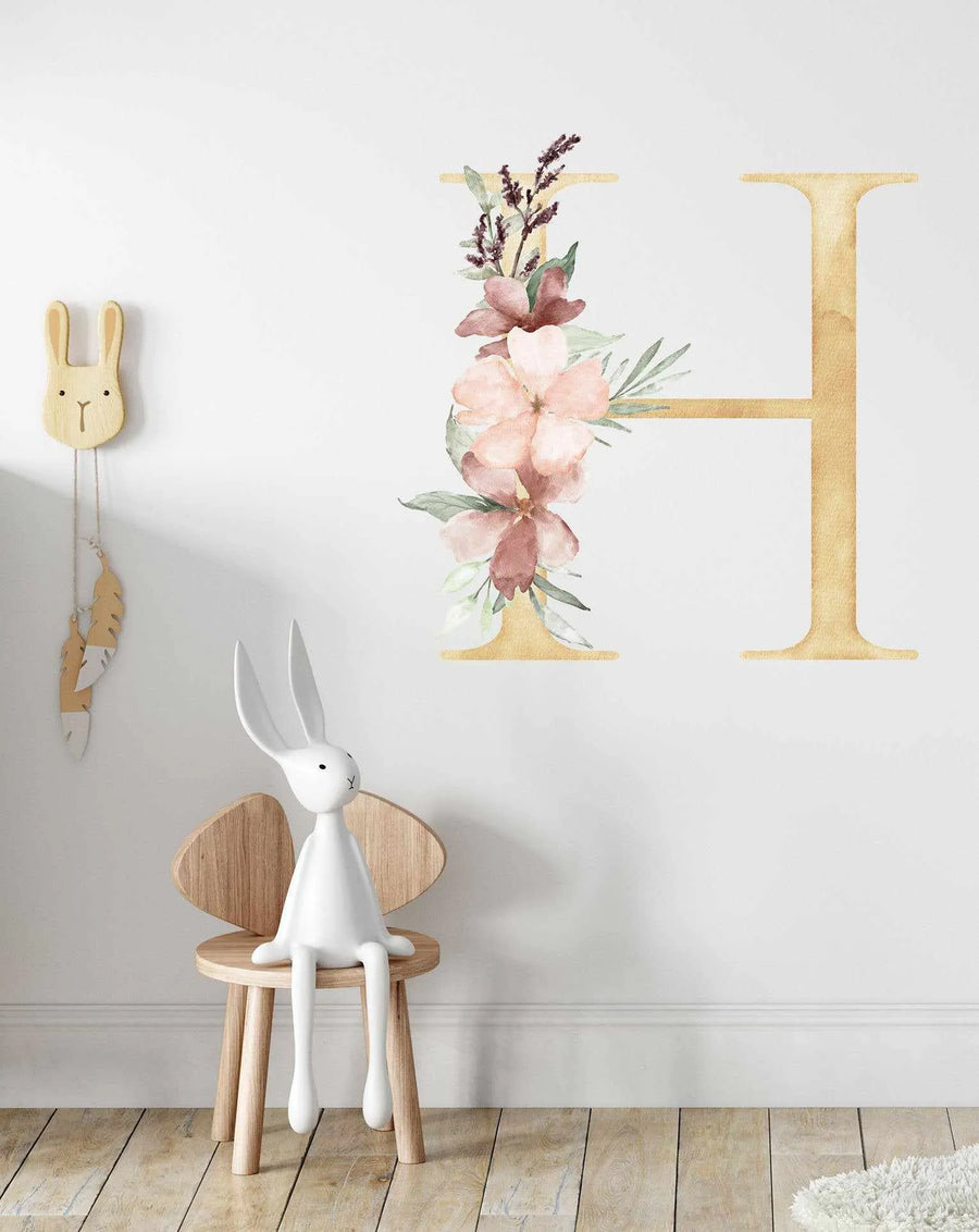 Bohemian Floral Letter Decal-Decals-Olive et Oriel-Decorate your kids bedroom wall decor with removable wall decals, these fabric kids decals are a great way to add colour and update your children's bedroom. Available as girls wall decals or boys wall decals, there are also nursery decals.