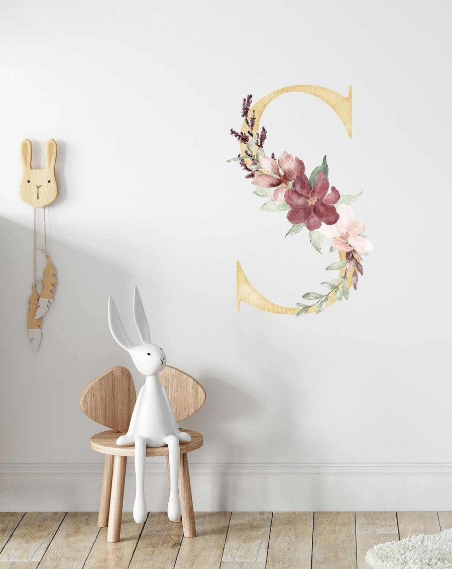 Bohemian Floral Letter Decal-Decals-Olive et Oriel-Decorate your kids bedroom wall decor with removable wall decals, these fabric kids decals are a great way to add colour and update your children's bedroom. Available as girls wall decals or boys wall decals, there are also nursery decals.