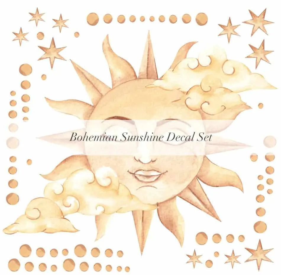 Bohemian Sunshine Decal Set-Decals-Olive et Oriel-Decorate your kids bedroom wall decor with removable wall decals, these fabric kids decals are a great way to add colour and update your children's bedroom. Available as girls wall decals or boys wall decals, there are also nursery decals.