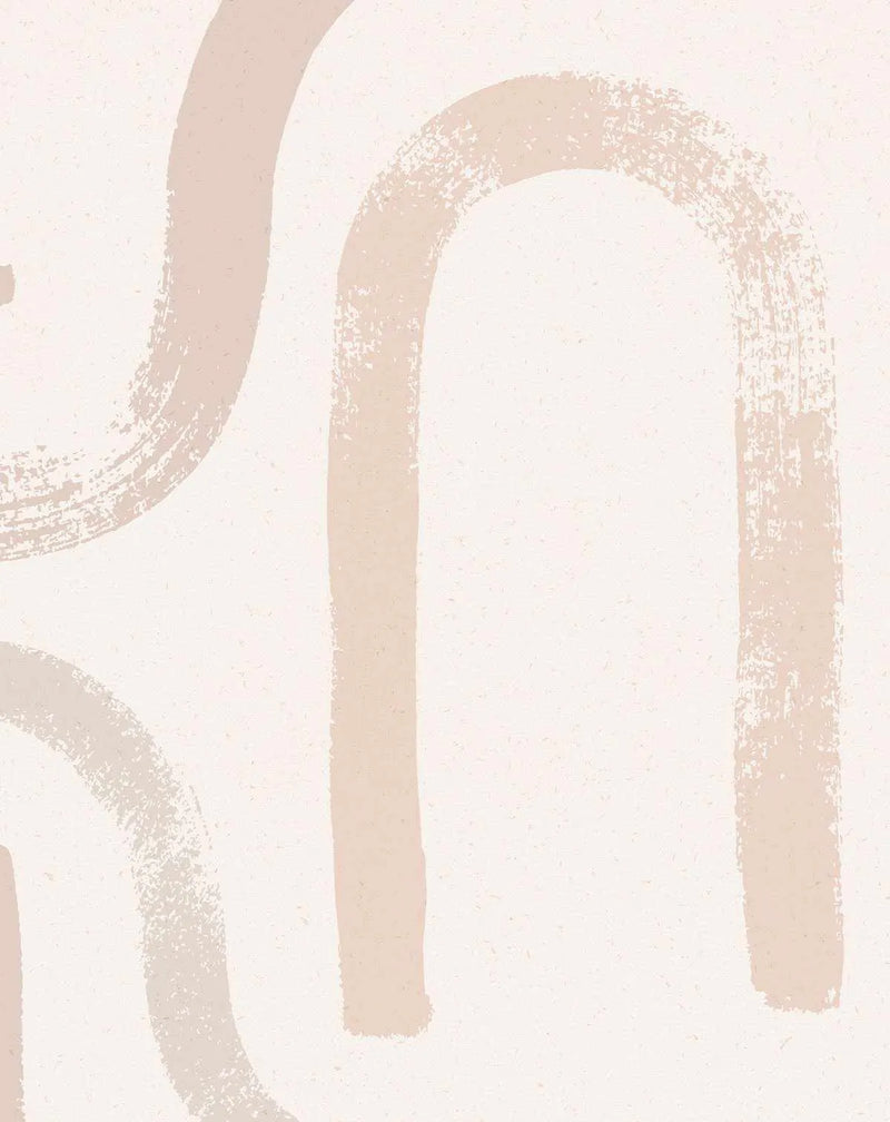 Peel and stick wallpaper featuring a repeating pattern of large, hand-painted abstract arch and curved shapes in muted beige and pale taupe on a soft cream background. The design has a loose, organic brushstroke texture.