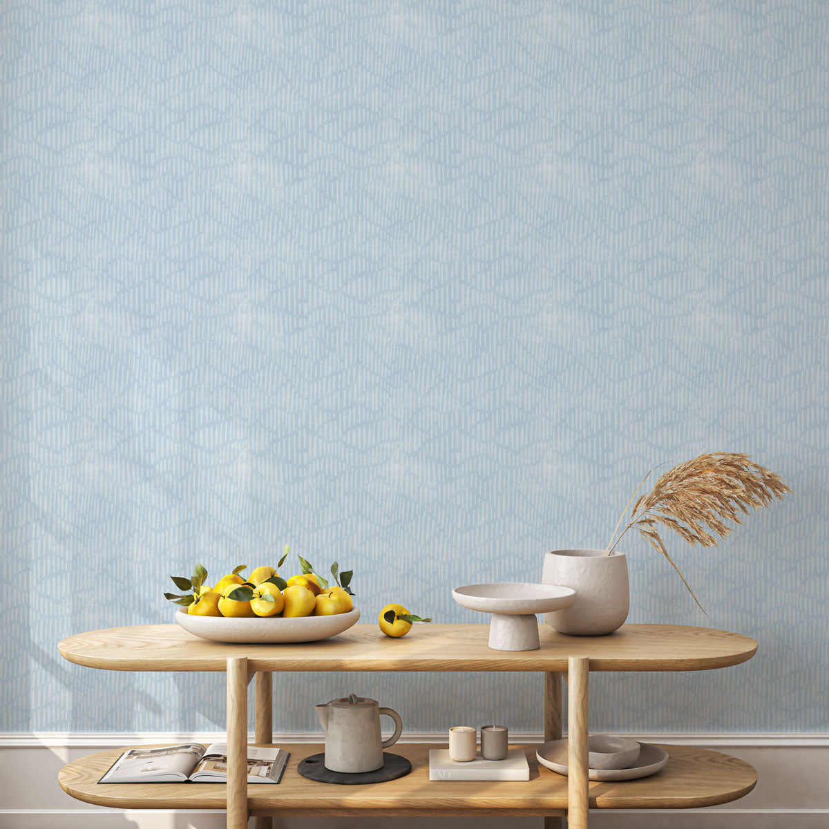 Boho Etchings in Light Blue Wallpaper