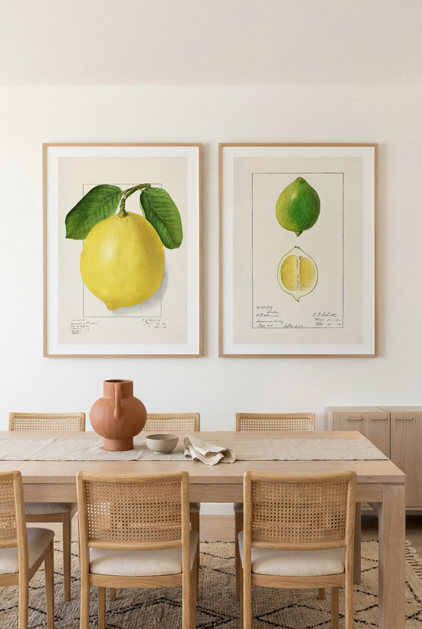 Bold Lemon & Lemon Vintage Poster Art Print Set of 2 | Matching Wall Art