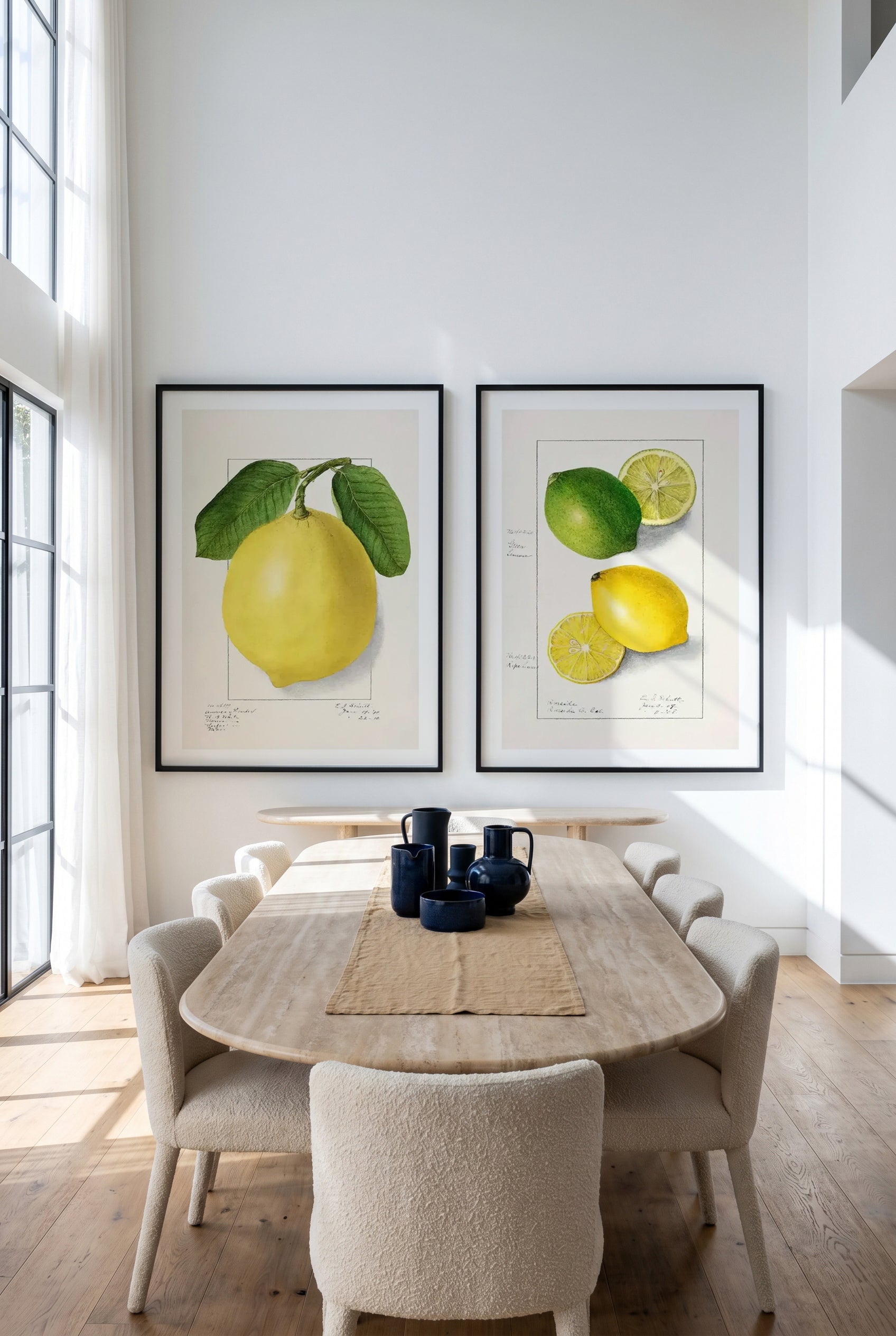 Bold Lemon & Lemon and Lime Vintage Poster Art Print Set of 2 | Matching Wall Art