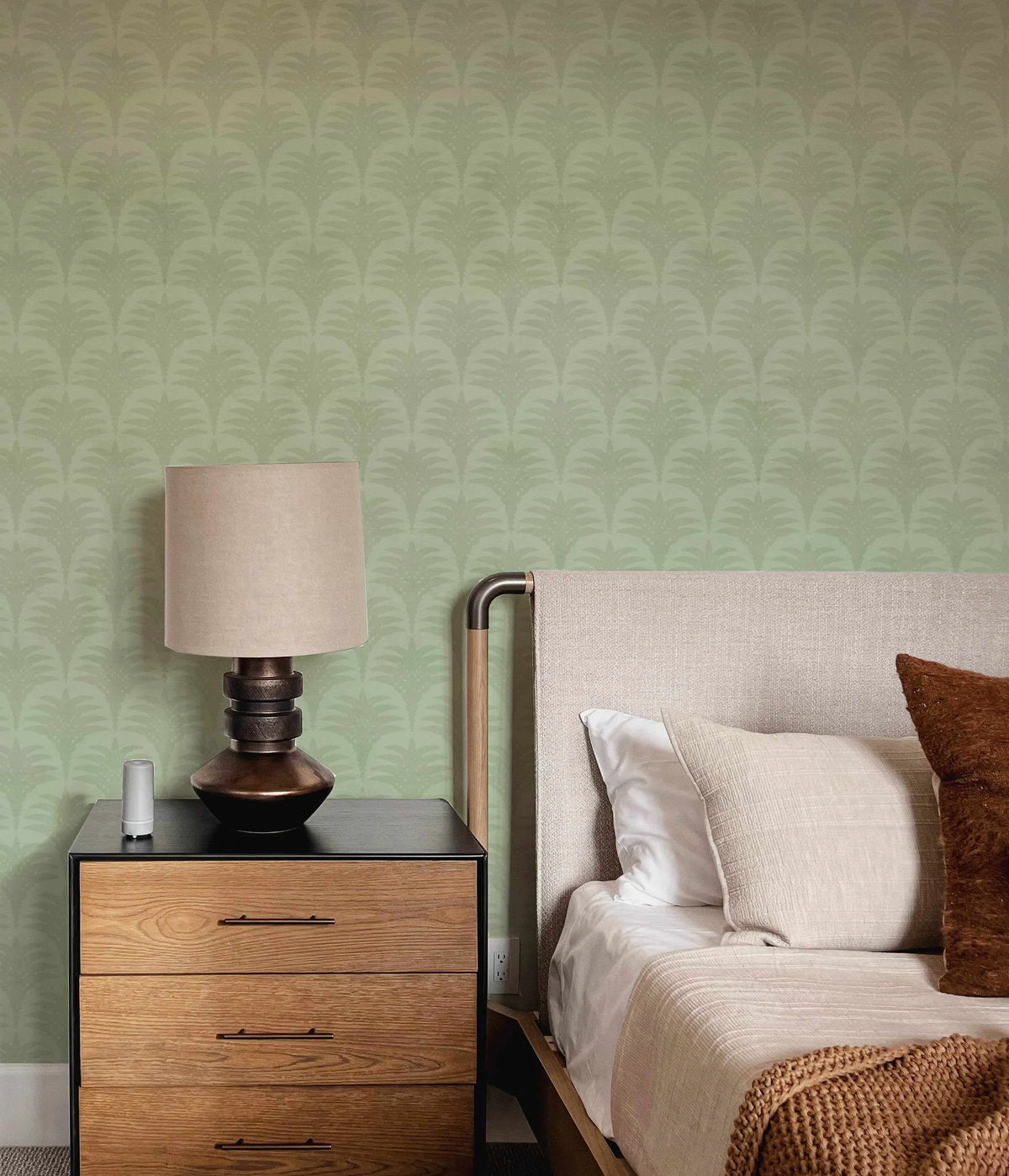Bora Bora Palm Sage Green Wallpaper-Wallpaper-Buy Australian Removable Wallpaper Now Sage Green Wallpaper Peel And Stick Wallpaper Online At Olive et Oriel Custom Made Wallpapers Wall Papers Decorate Your Bedroom Living Room Kids Room or Commercial Interior