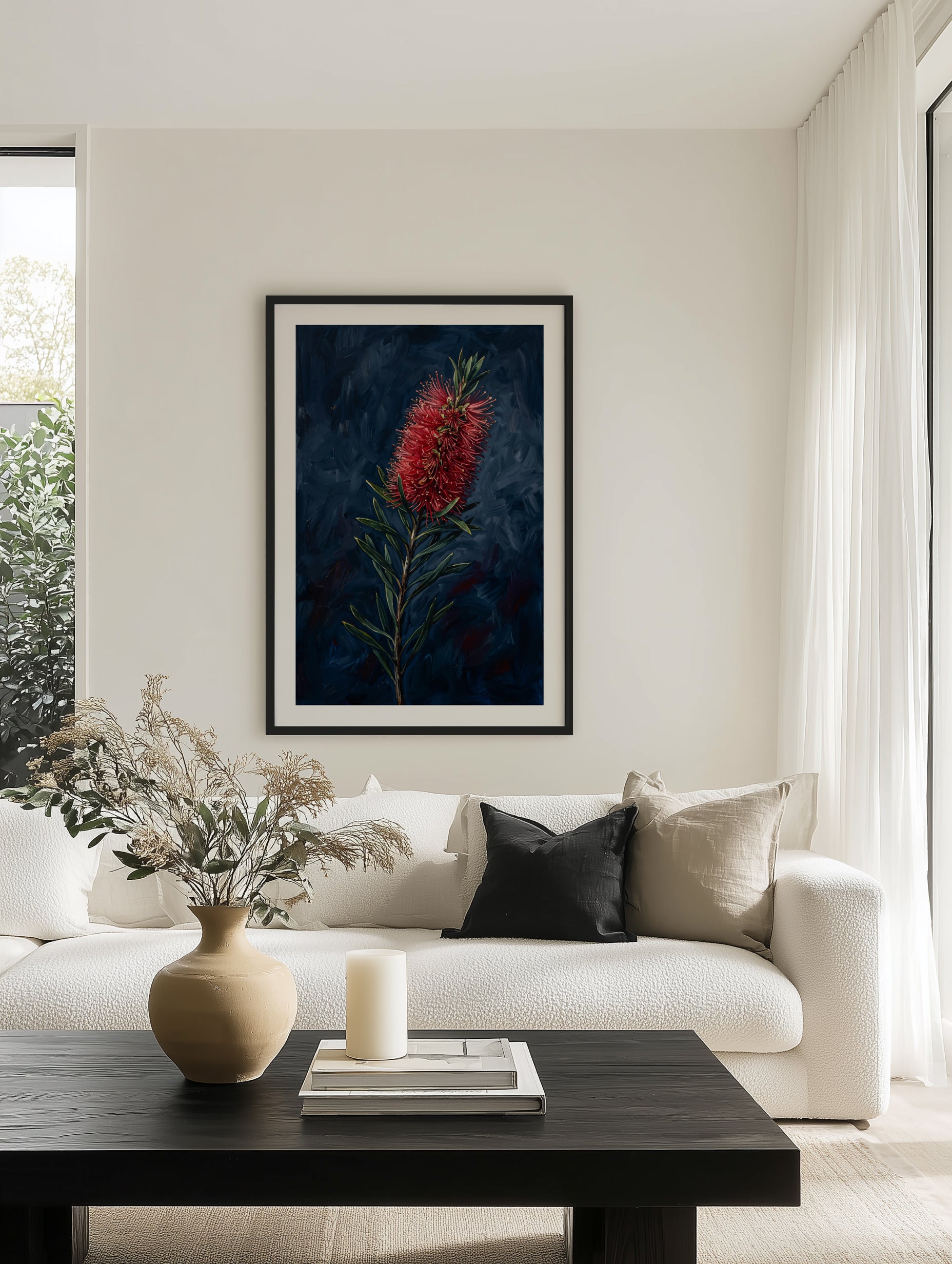 Bottlebrush On Navy Botanicals Study | Art Print