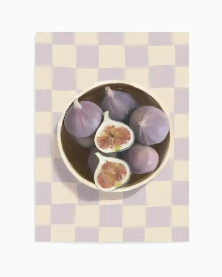Bowl of Figs on Check | Art Print from Olive et Oriel where you can shop wallpaper and artworks online