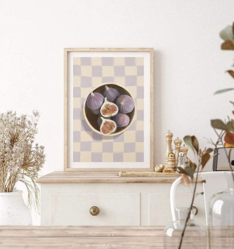 Bowl of Figs on Check | Art Print from Olive et Oriel where you can shop wallpaper and artworks online