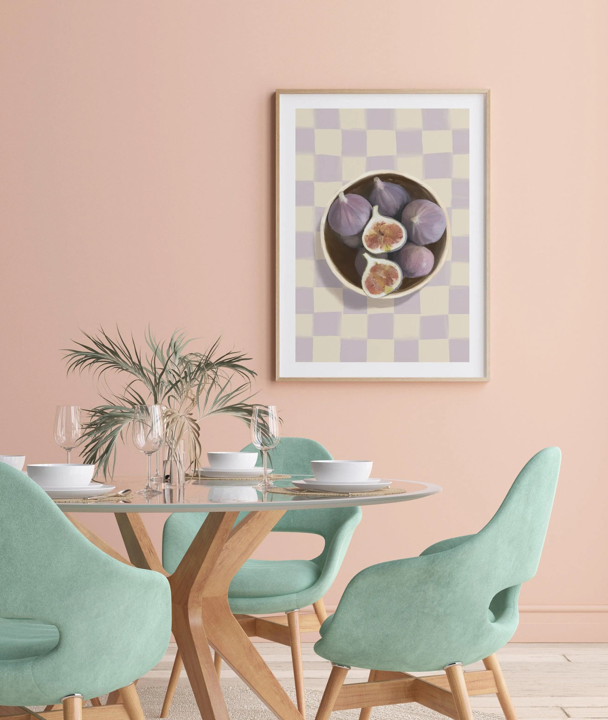 Bowl of Figs on Check | Art Print from Olive et Oriel where you can shop wallpaper and artworks online