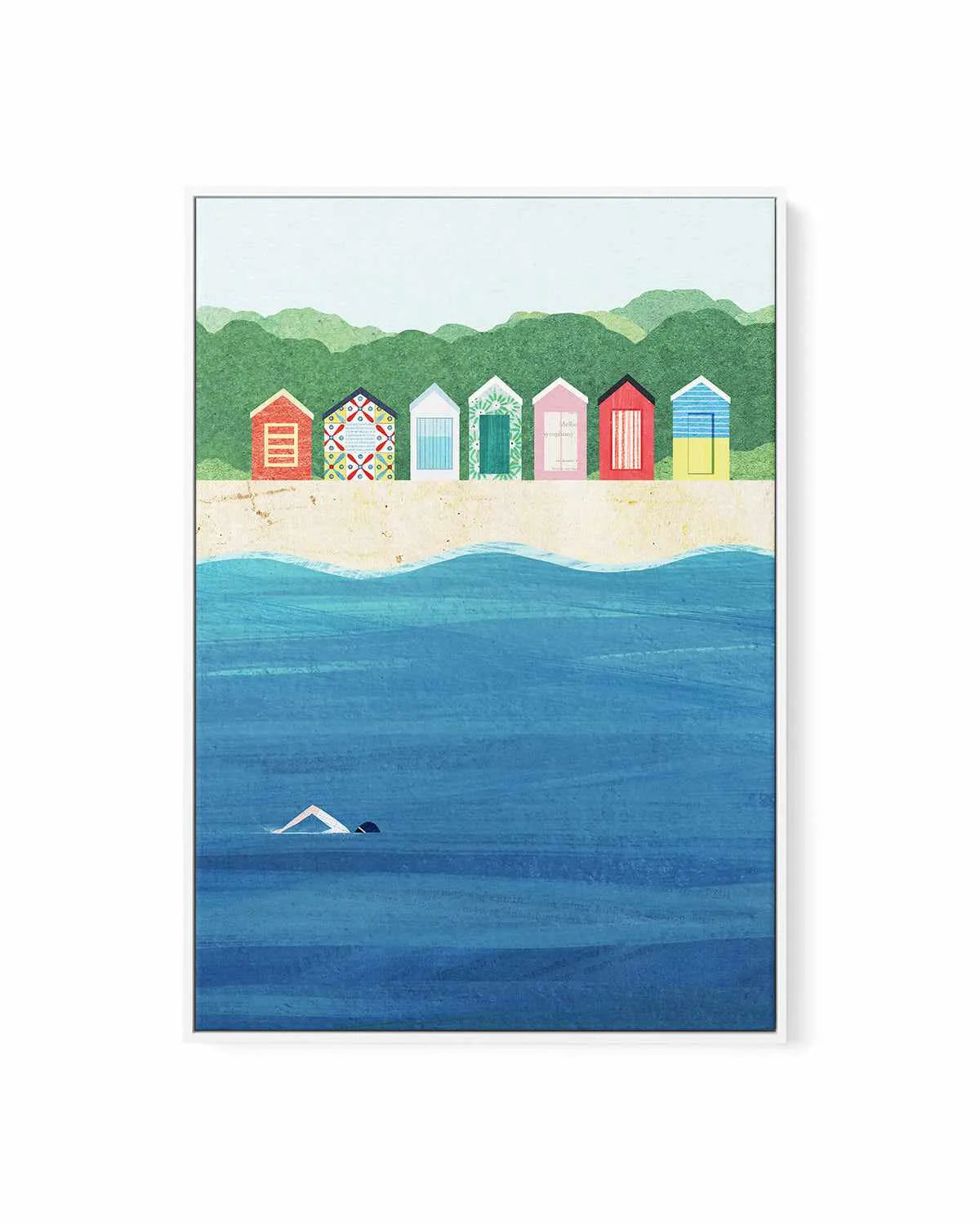 Brighton Bathing Boxes by Henry Rivers | Framed Canvas Art Print from Olive et Oriel where you can shop wallpaper and artworks online