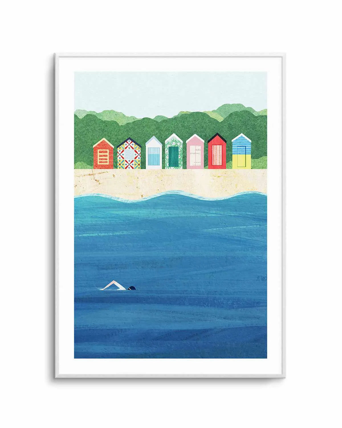 Brighton Bathing Boxes by Henry Rivers Art Print from Olive et Oriel where you can shop wallpaper and artworks online
