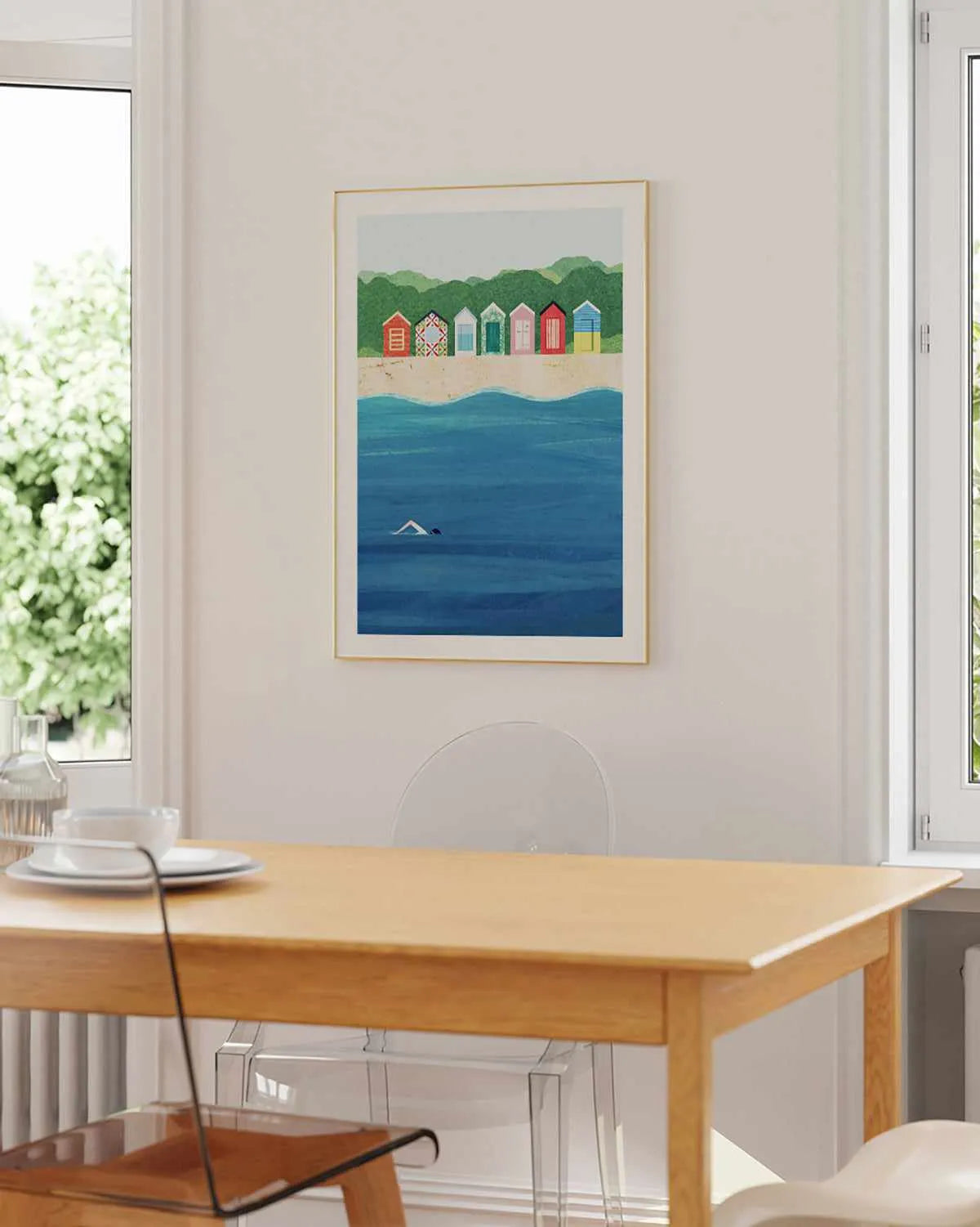 Brighton Bathing Boxes by Henry Rivers Art Print from Olive et Oriel where you can shop wallpaper and artworks online