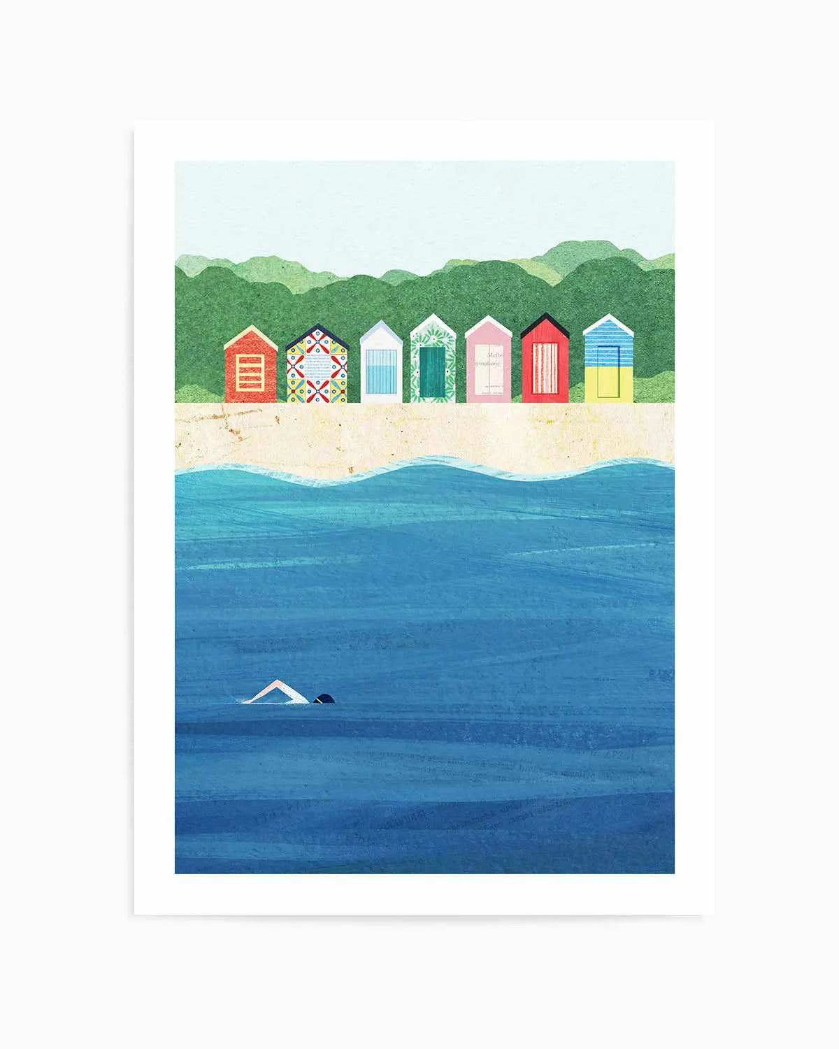 Brighton Bathing Boxes by Henry Rivers Art Print from Olive et Oriel where you can shop wallpaper and artworks online