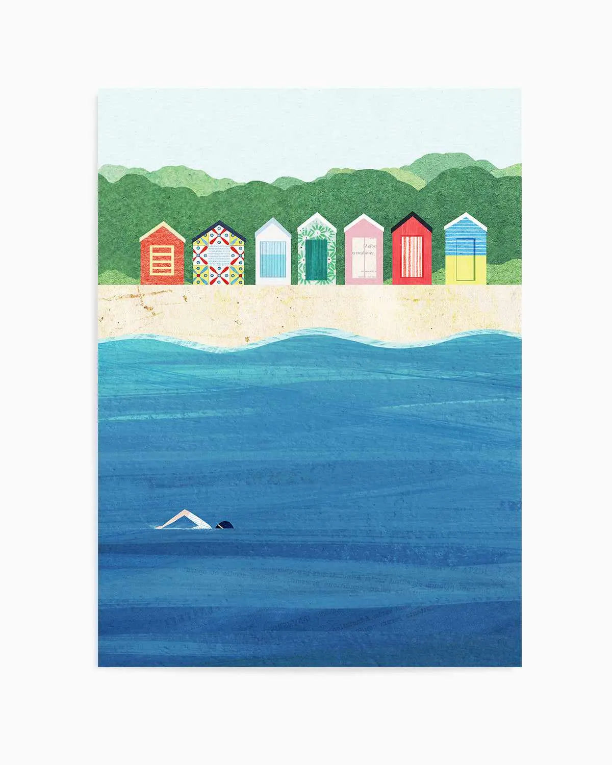 Brighton Bathing Boxes by Henry Rivers Art Print from Olive et Oriel where you can shop wallpaper and artworks online