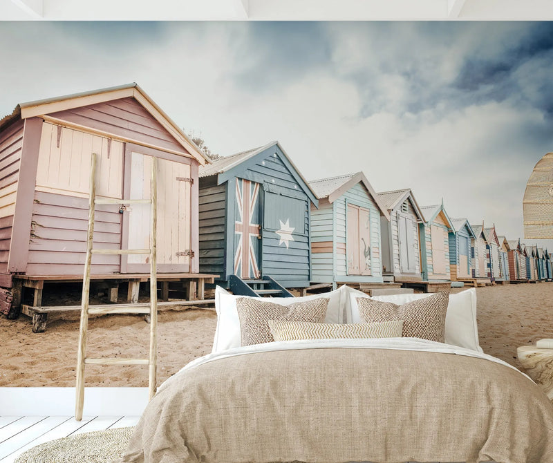 Brighton Beach Boxes | Melbourne Photo Mural Wallpaper from Olive et Oriel where you can shop wallpaper and artworks online