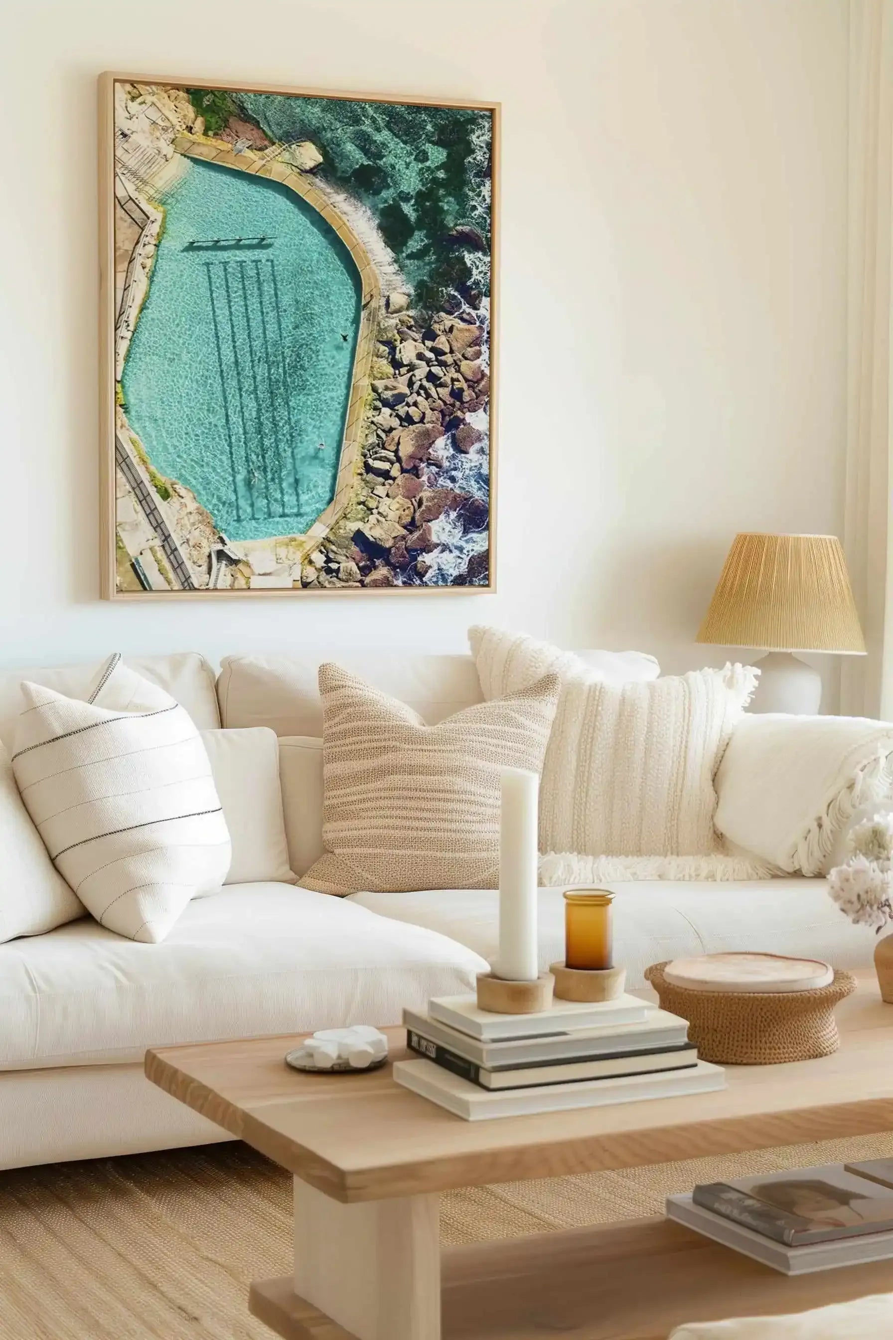 Bronte Ocean Pool | Aerial Photo Framed Canvas Art Print from Olive et Oriel where you can shop wallpaper and artworks online