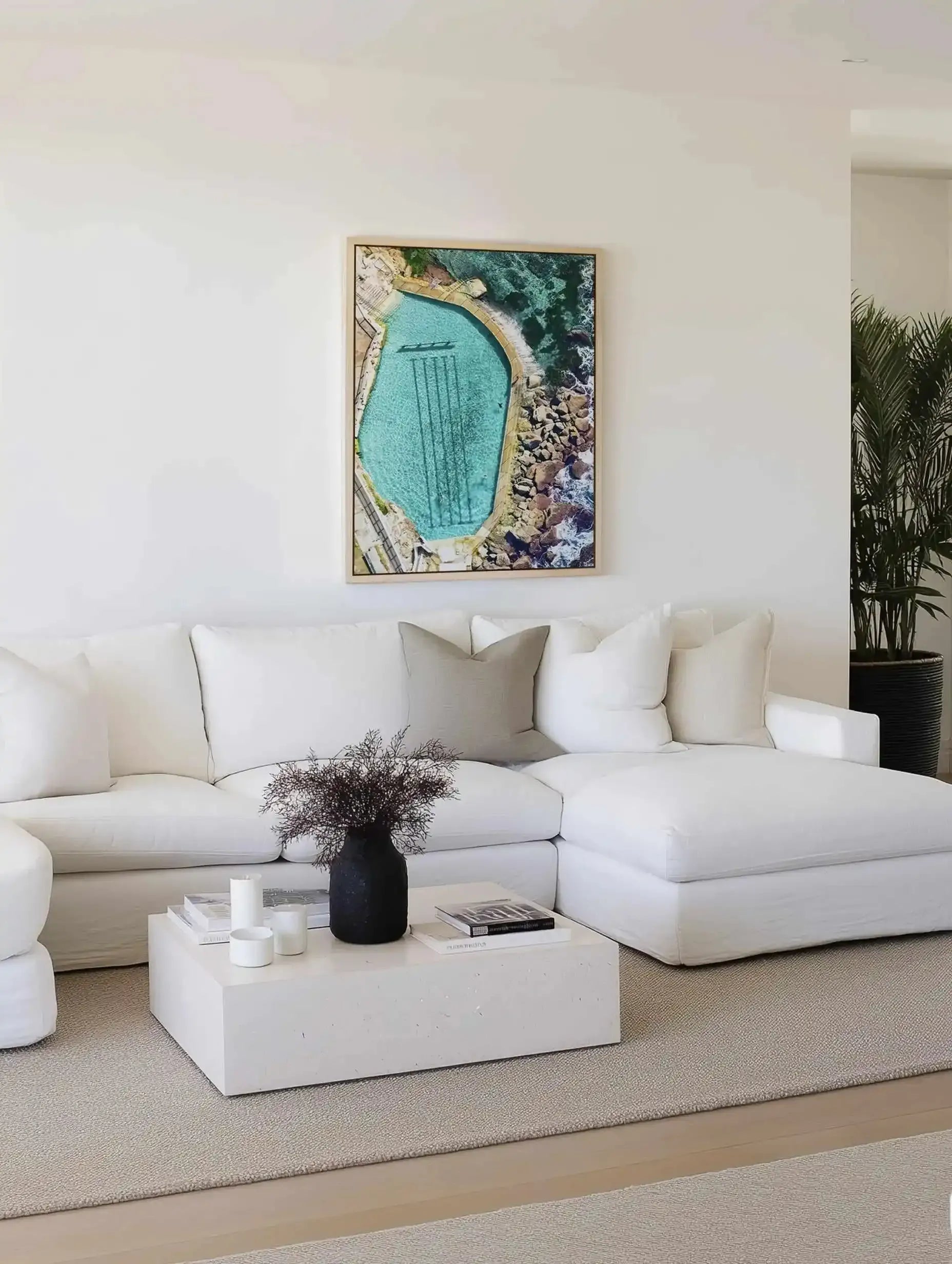 Bronte Ocean Pool | Aerial Photo Framed Canvas Art Print from Olive et Oriel where you can shop wallpaper and artworks online