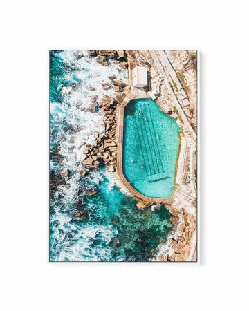 Bronte Pool From the Skies | Aerial Photo Wall Framed Canvas Art Print blue abstract art print