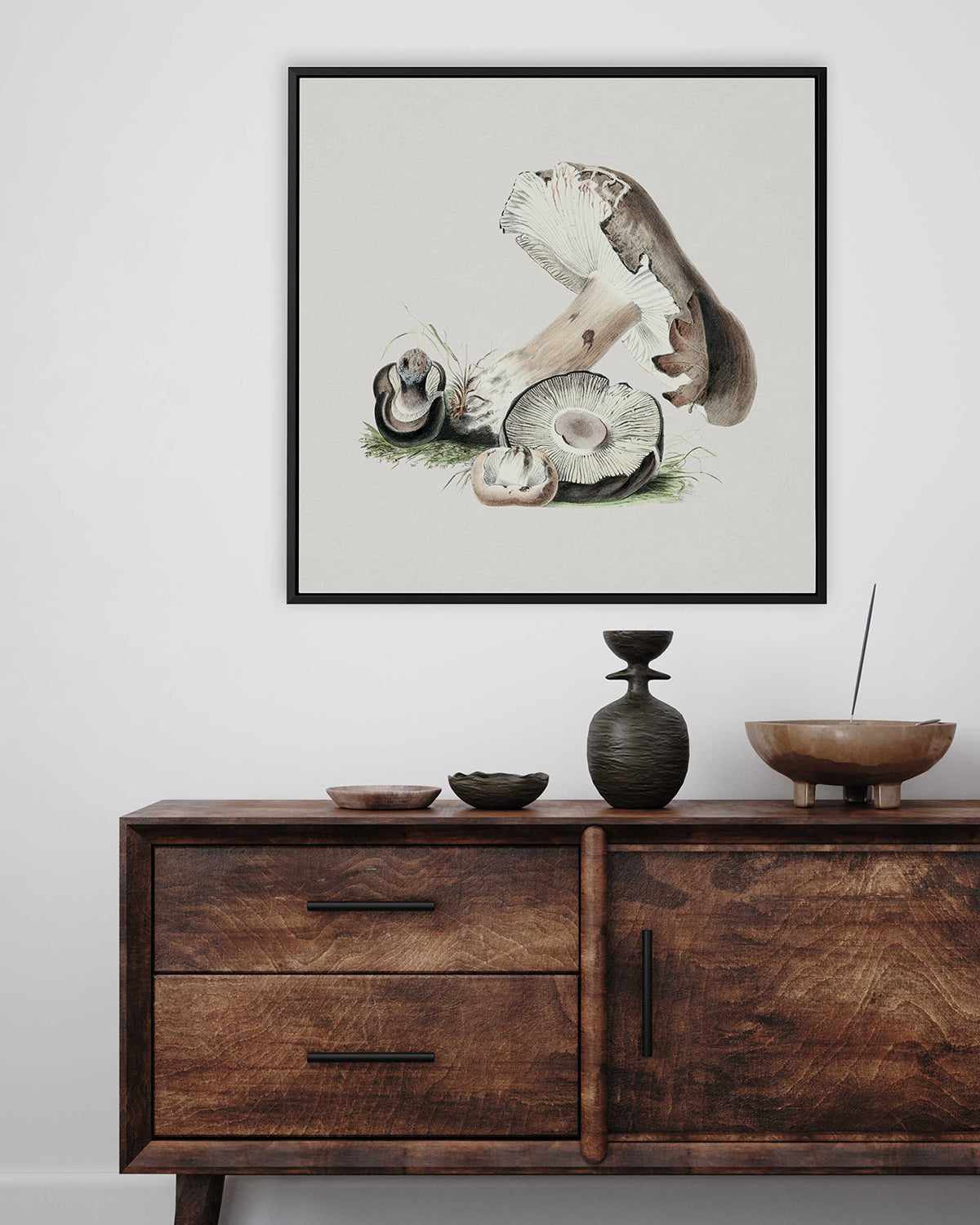 Brown Mushroom Vintage Illustration | Framed Canvas Art Print