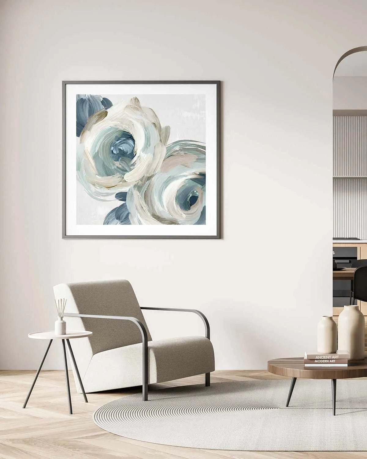 Brush Strokes Blue Flowers Art Print from Olive et Oriel where you can shop wallpaper and artworks online