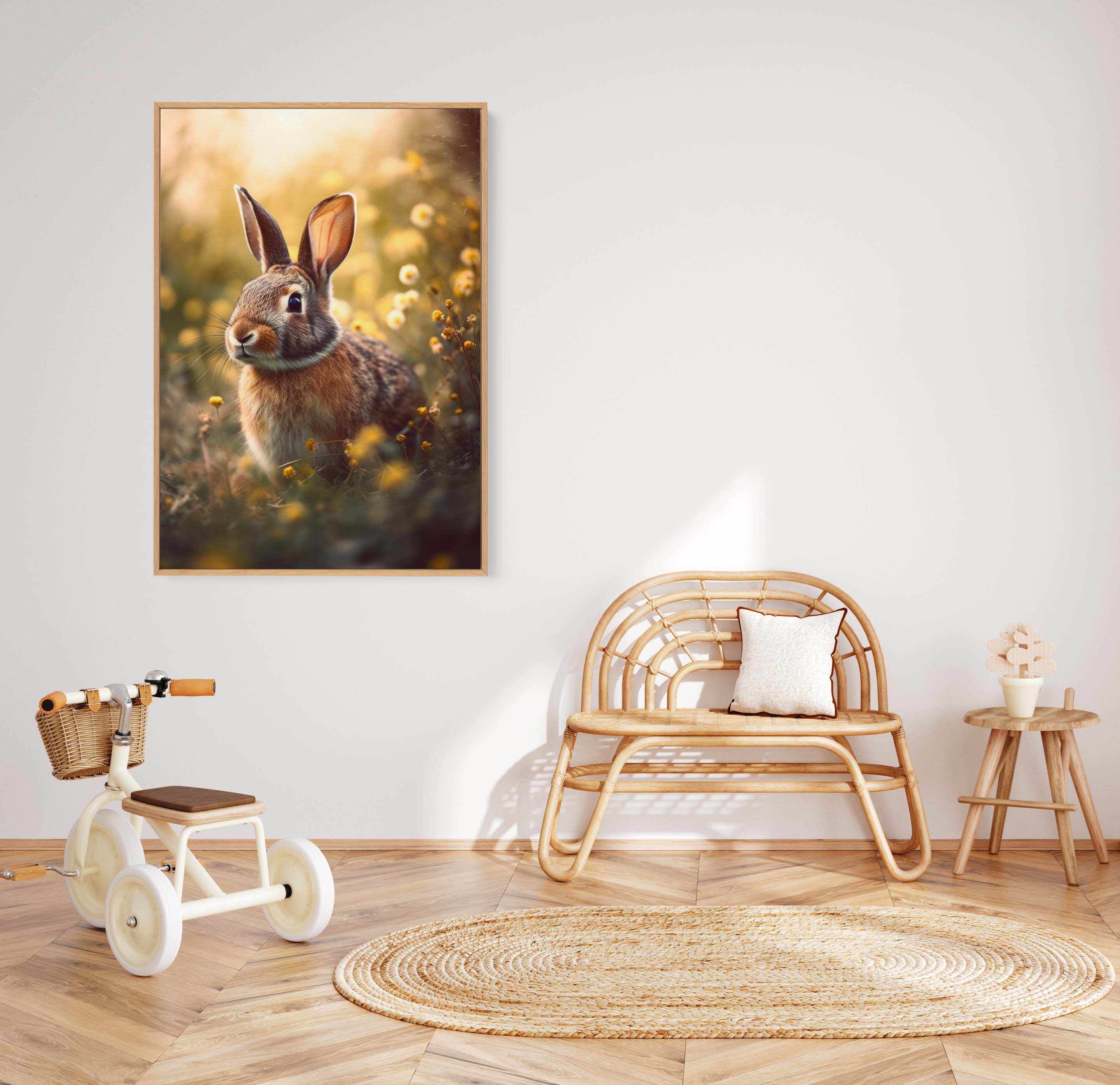 Bunny in Flower Field by Treechild | Framed Canvas Art Print