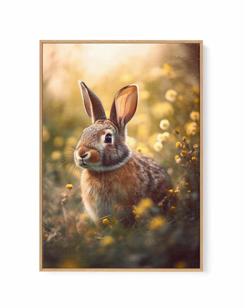 Bunny in Flower Field by Treechild | Framed Canvas Art Print