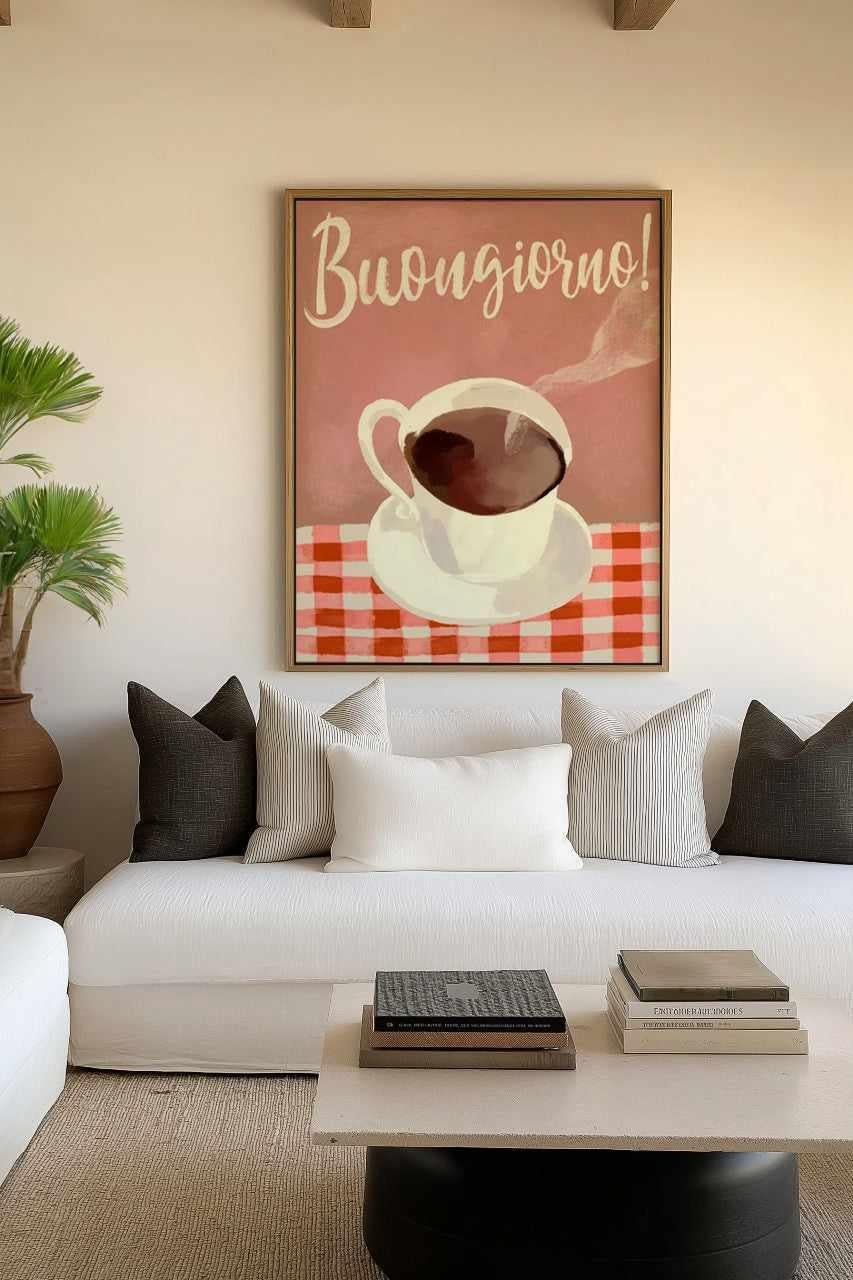 Buongiorno Espresso by Marco Marella | Framed Canvas Art Print from Olive et Oriel where you can shop wallpaper and artworks online