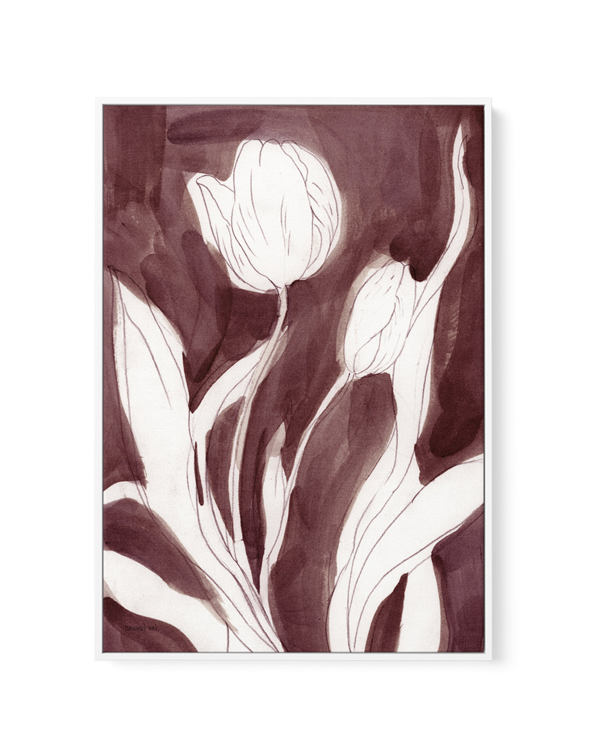 Burgundy Tulip Sketch I | Framed Canvas Art Print