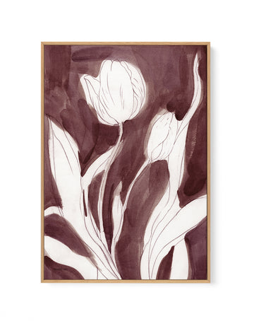 Burgundy Tulip Sketch I | Framed Canvas Wall Art