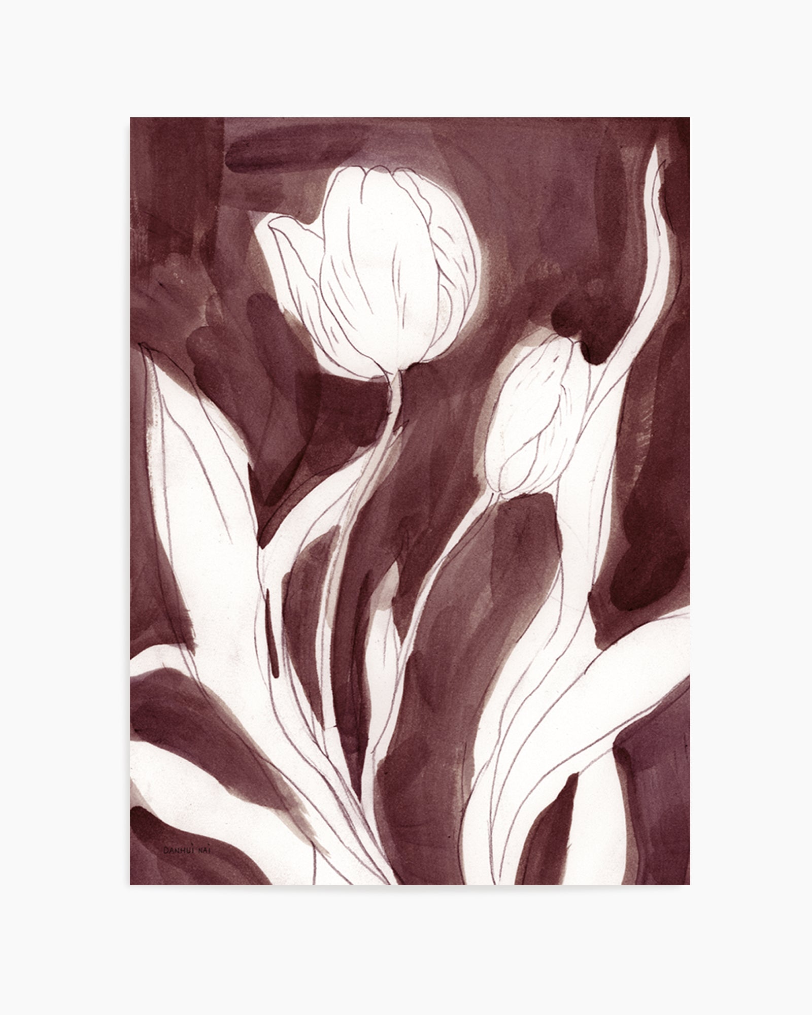 Burgundy Tulip Sketch I | Art Print