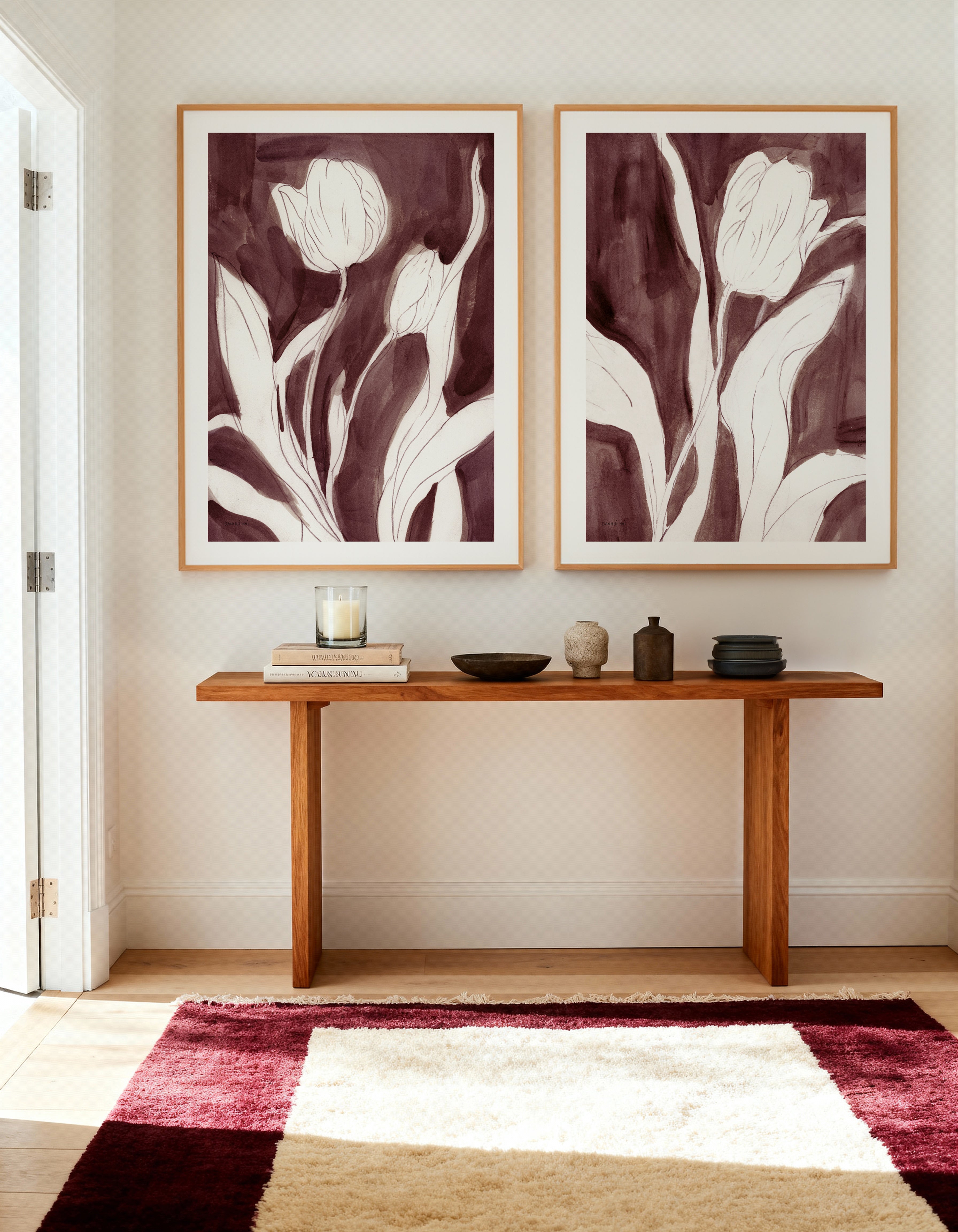 Burgundy Tulip Sketch I & II Art Print Set of 2 | Matching Wall Art