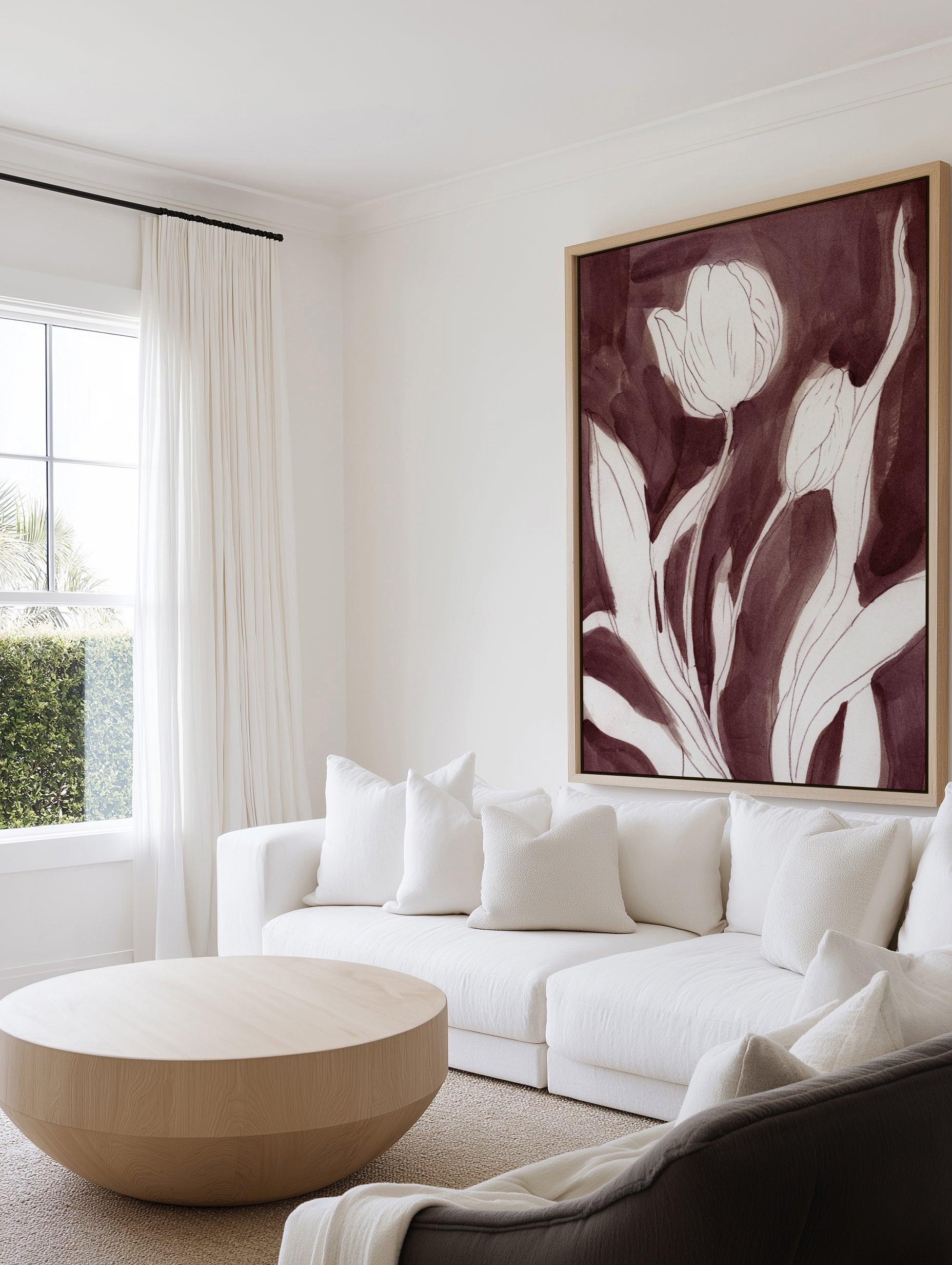 Burgundy Tulip Sketch I | Framed Canvas Art Print
