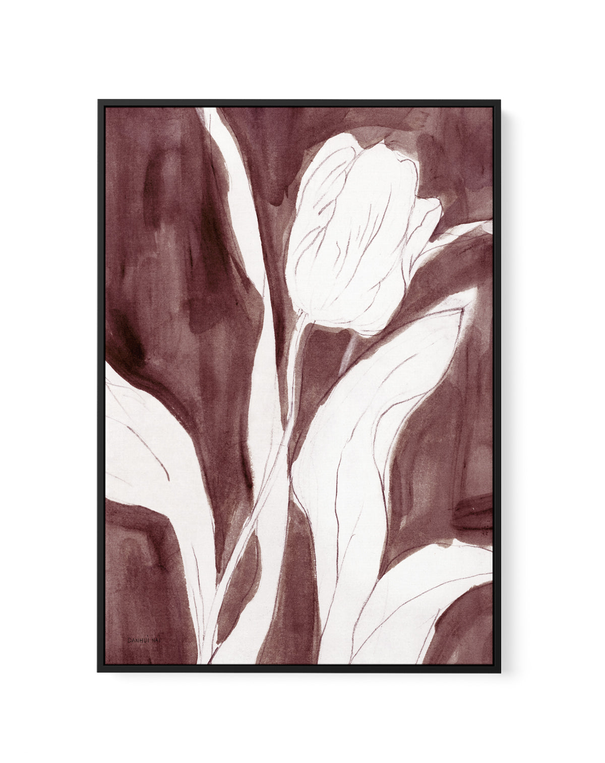 Burgundy Tulip Sketch II | Framed Canvas Art Print