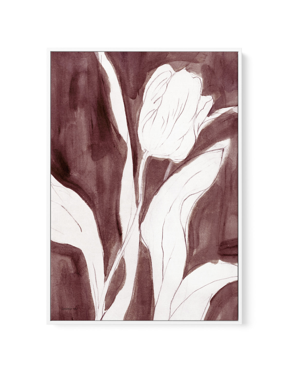 Burgundy Tulip Sketch II | Framed Canvas Art Print
