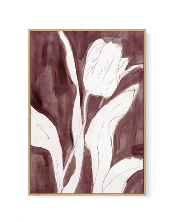 Burgundy Tulip Sketch II | Framed Canvas Wall Art
