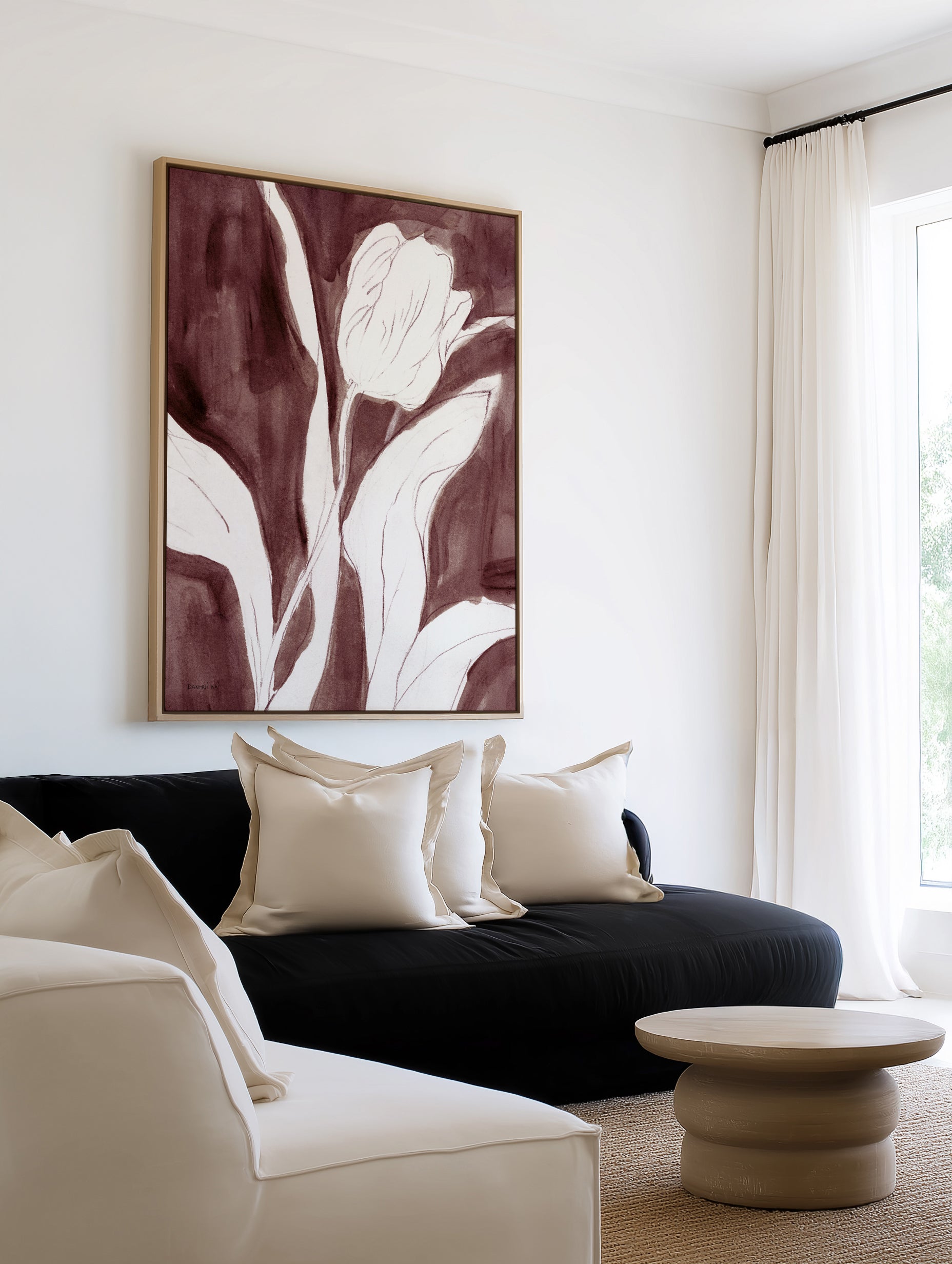 Burgundy Tulip Sketch II | Framed Canvas Art Print