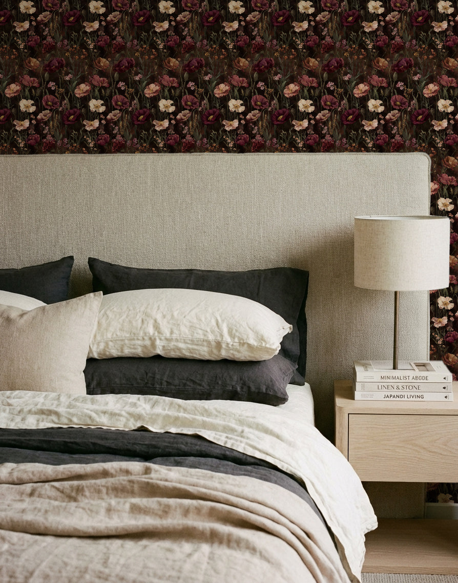 Burgundy Wildflower Study Wallpaper