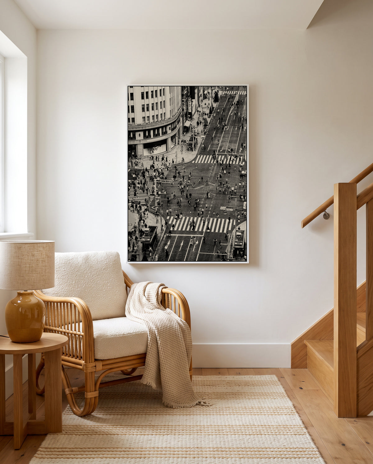 Bustling City Intersection by Makoto Nishikura | Framed Canvas Art Print