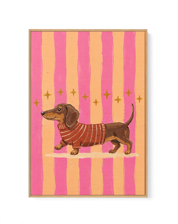 Busy Dachshund | Framed Canvas Wall Art