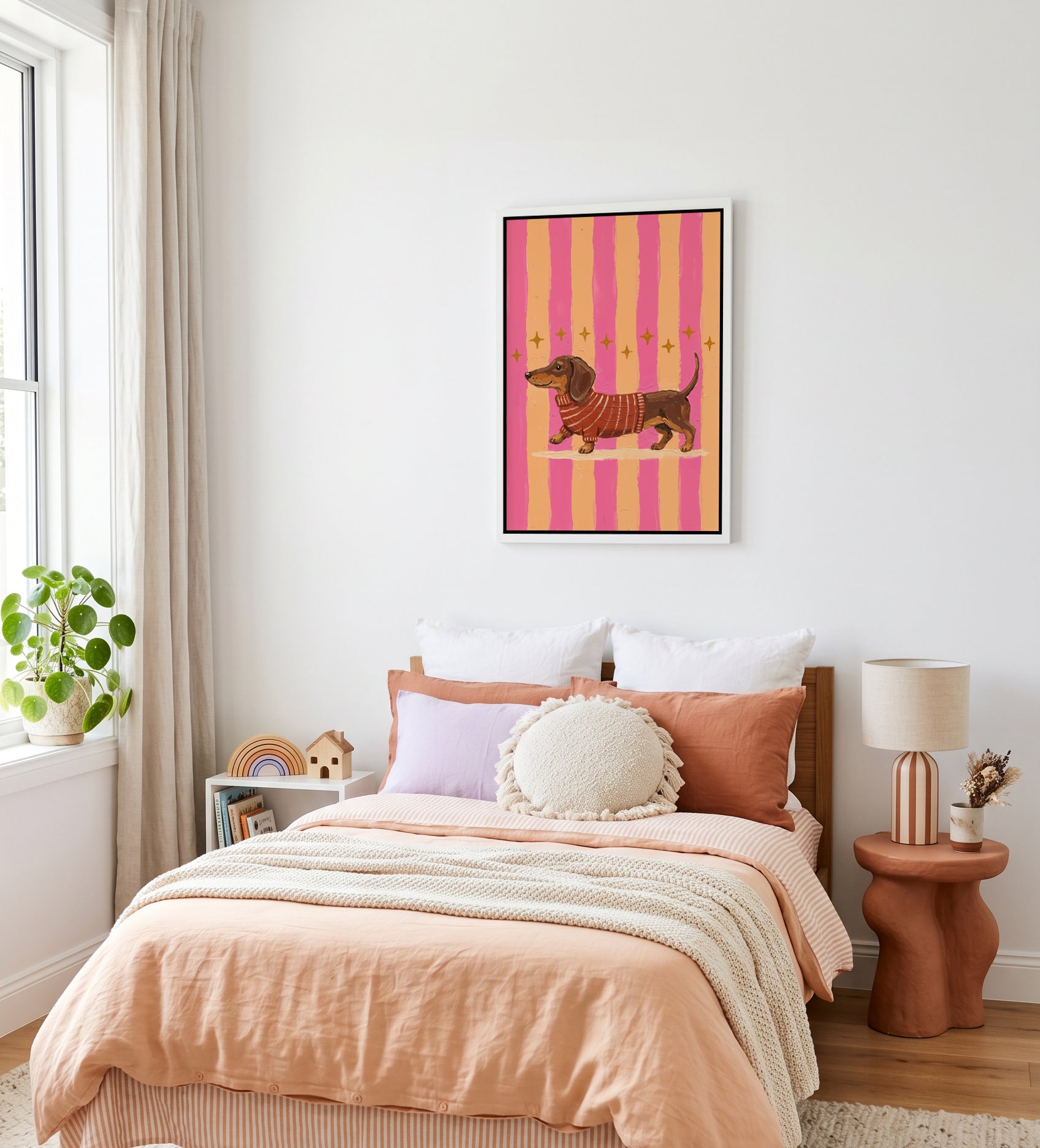 Busy Dachshund | Framed Canvas Art Print