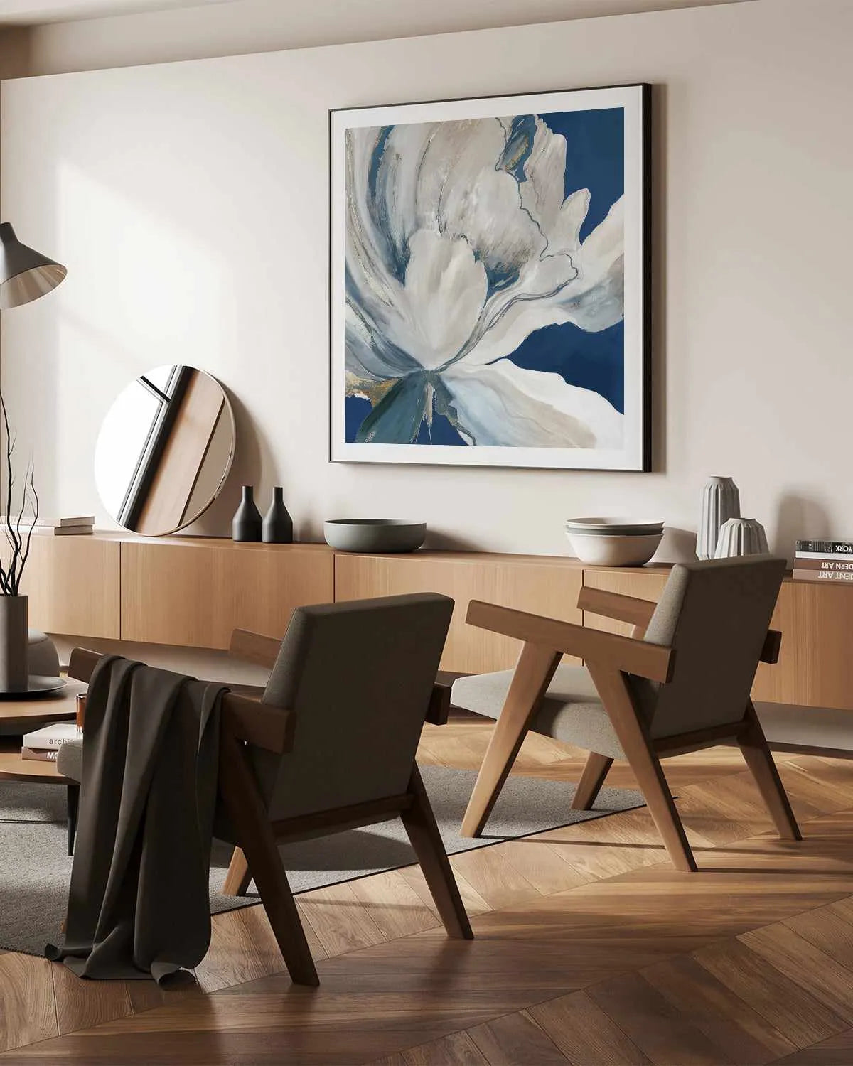 Butterfly Flower I Blue Art Print from Olive et Oriel where you can shop wallpaper and artworks online