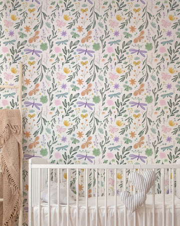 Pretty Pastel Butterflies Wallpaper from Olive et Oriel where you can shop wallpaper and artworks online