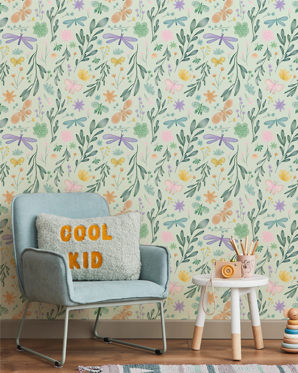 Pretty Pastel Butterflies in Sage Wallpaper