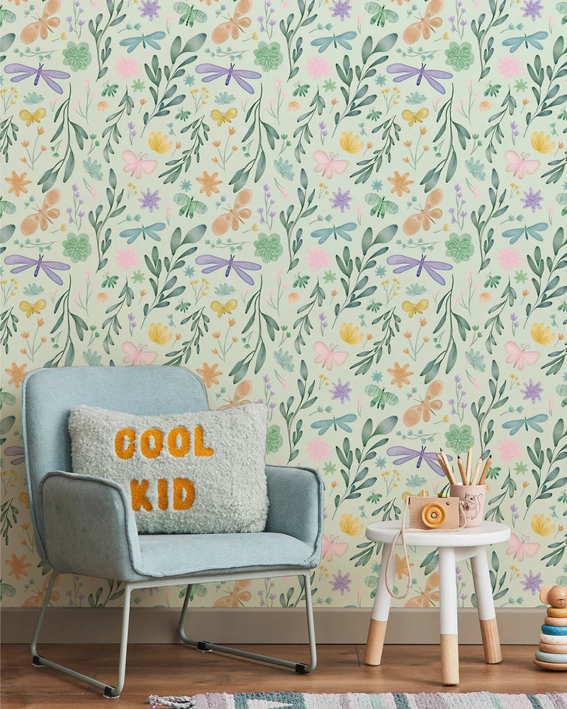Pretty Pastel Butterflies in Sage Wallpaper from Olive et Oriel where you can shop wallpaper and artworks online