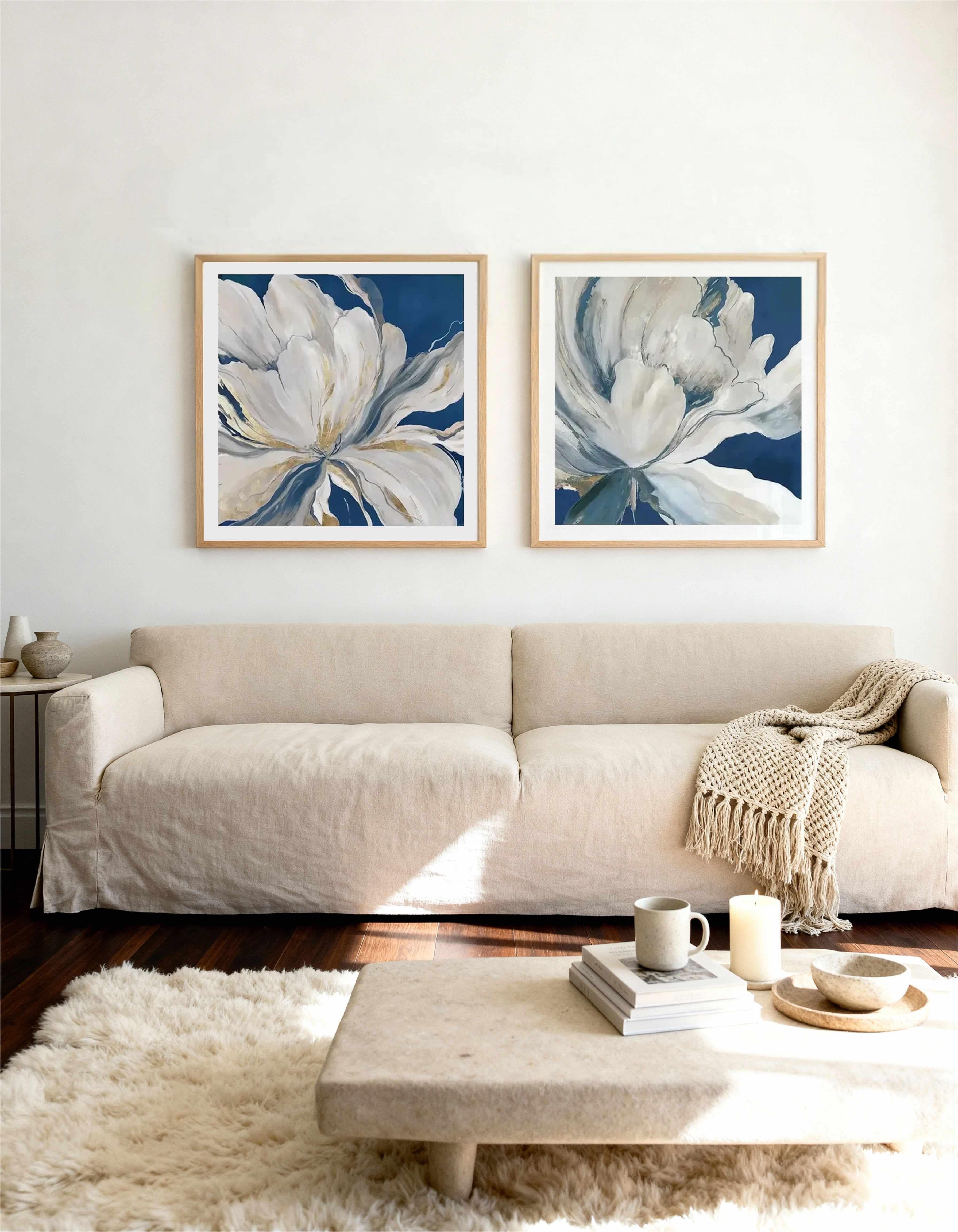 Butterfly Flower Blue I & II Art Print Set of 2 | Matching Wall Art