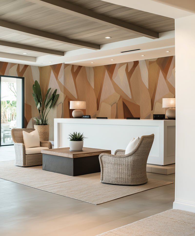 Byblos Abstract in Beige & Brown Commercial Vinyl Wallpaper from Olive et Oriel where you can shop wallpaper and artworks online