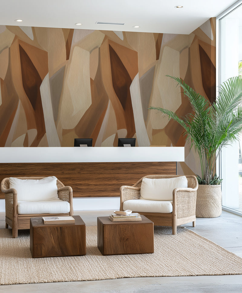 Byblos Abstract in Beige & Brown Commercial Vinyl Wallpaper from Olive et Oriel where you can shop wallpaper and artworks online